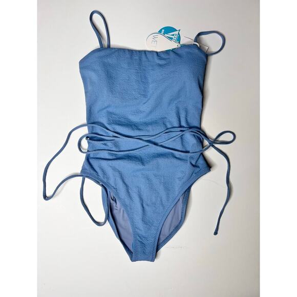 WET Venice Foster Lace-Up One Piece Swimsuit U-Neck Slate Blue Women's Small - Picture 6 of 8